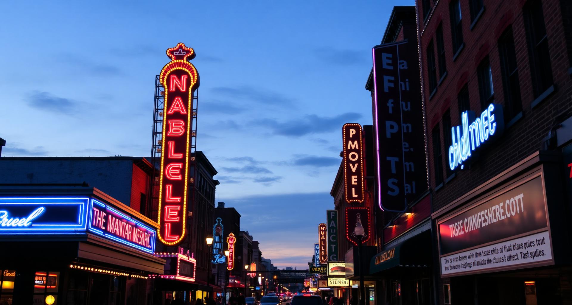 Beale Street Memphis at dusk with neon signs